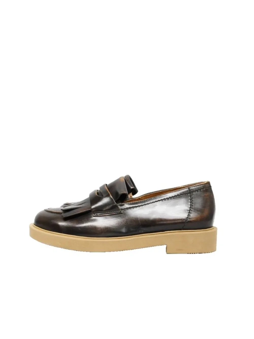 $500 PAUL GREEN Stacy Kiltie Penny Loafer BARK BRUSHED LEATHER 8.5 (TF16)